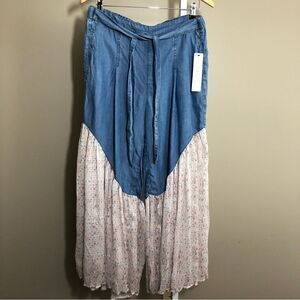 Gemma Jane Pants Womens Medium Blue Pastel Pink Chambray Palazzo Super Wide New